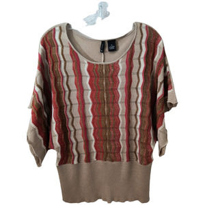 New Direction Sweater Knit Top Wmn's XL Multicolor Metallic Striped Short Sleeve